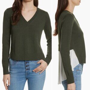 Veronica Beard Concord V Neck Mixed Media Silk & Merino Wool Sweater Size XS